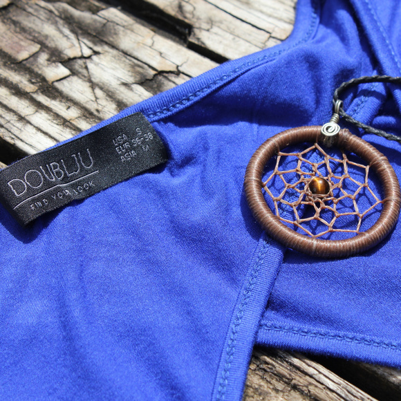 Deep V Neck Open Back Wrap T Shirt Royal Blue S/P - Picture 8 of 8